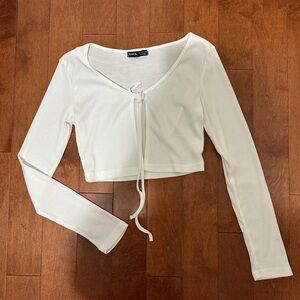 White Long Sleeve Crop Cardigan